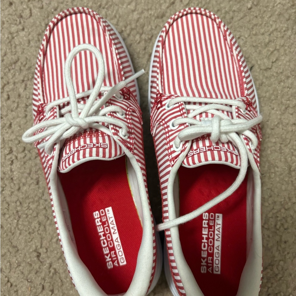 Skechers Red and White Striped Sneakers